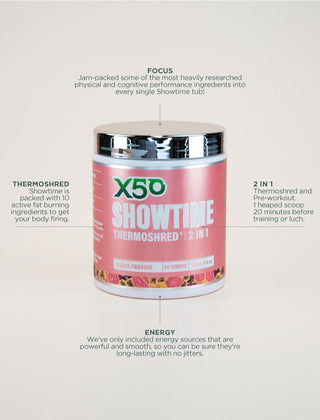 X50 SHOWTIME Thermo Fatburner (330g) - Adelaide Supplements